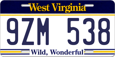 WV license plate 9ZM538