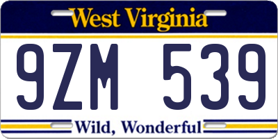 WV license plate 9ZM539