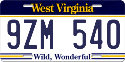 WV license plate 9ZM540