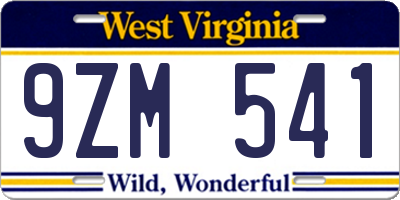 WV license plate 9ZM541