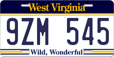 WV license plate 9ZM545