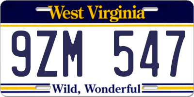 WV license plate 9ZM547