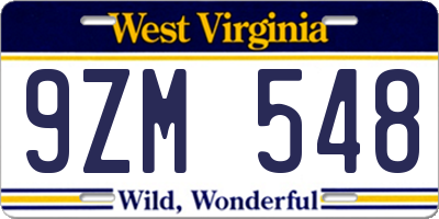 WV license plate 9ZM548