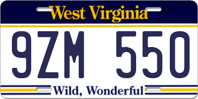 WV license plate 9ZM550