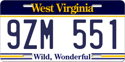 WV license plate 9ZM551