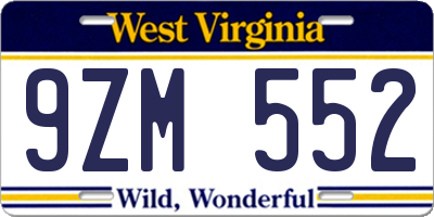WV license plate 9ZM552