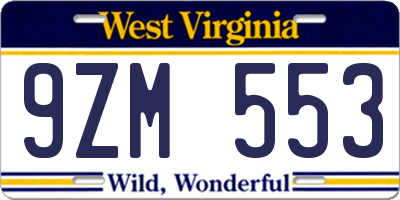 WV license plate 9ZM553