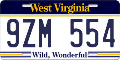 WV license plate 9ZM554