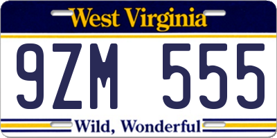 WV license plate 9ZM555