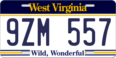 WV license plate 9ZM557