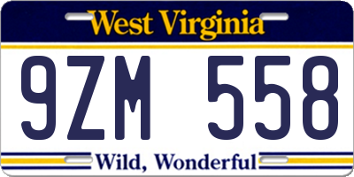 WV license plate 9ZM558