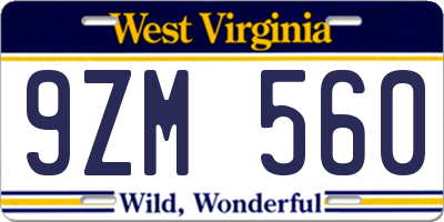 WV license plate 9ZM560