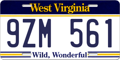 WV license plate 9ZM561