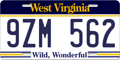 WV license plate 9ZM562