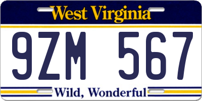 WV license plate 9ZM567