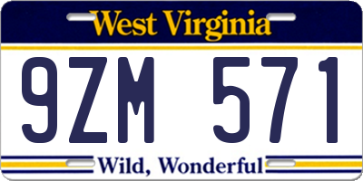 WV license plate 9ZM571