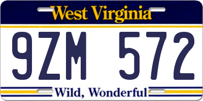 WV license plate 9ZM572
