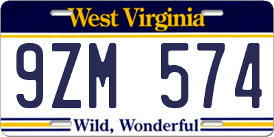 WV license plate 9ZM574