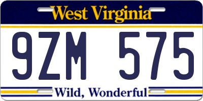 WV license plate 9ZM575