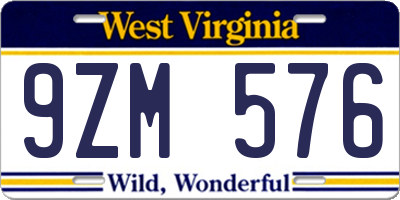 WV license plate 9ZM576