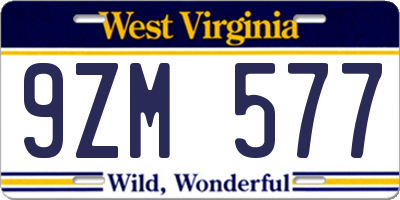 WV license plate 9ZM577