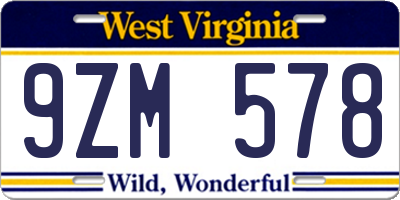 WV license plate 9ZM578