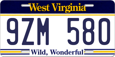 WV license plate 9ZM580