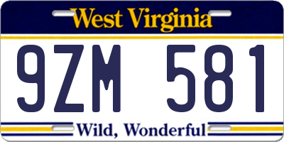 WV license plate 9ZM581
