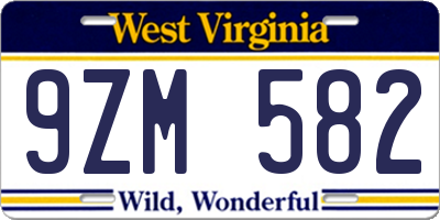 WV license plate 9ZM582