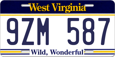 WV license plate 9ZM587