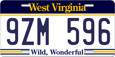 WV license plate 9ZM596