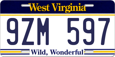 WV license plate 9ZM597