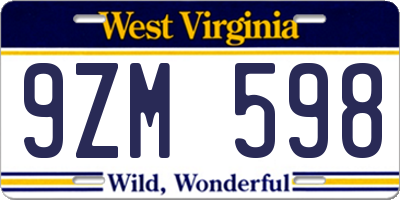 WV license plate 9ZM598