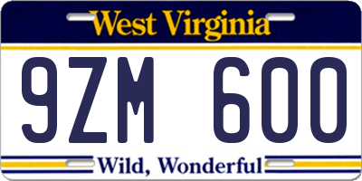 WV license plate 9ZM600