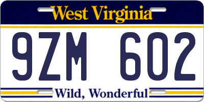WV license plate 9ZM602