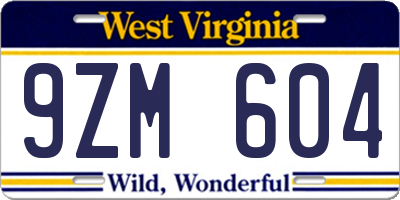 WV license plate 9ZM604