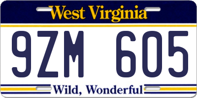 WV license plate 9ZM605