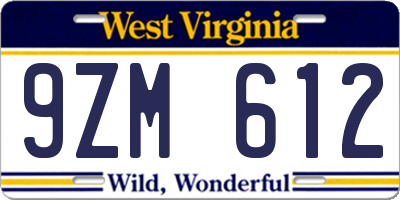 WV license plate 9ZM612