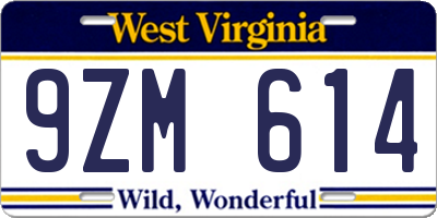 WV license plate 9ZM614