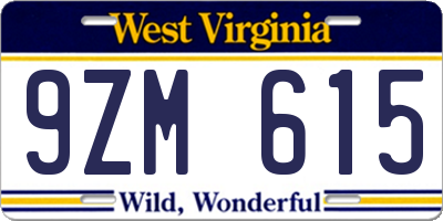 WV license plate 9ZM615