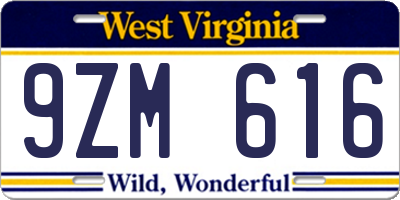 WV license plate 9ZM616