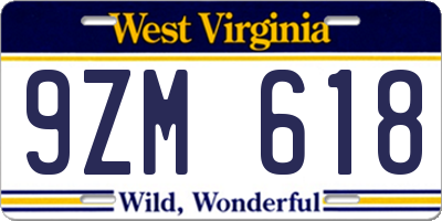 WV license plate 9ZM618