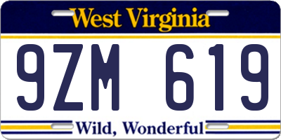 WV license plate 9ZM619