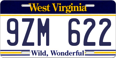 WV license plate 9ZM622