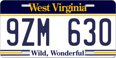 WV license plate 9ZM630