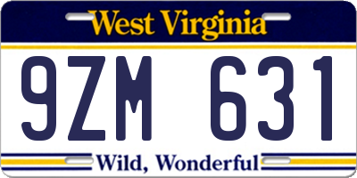 WV license plate 9ZM631