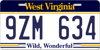 WV license plate 9ZM634