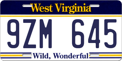 WV license plate 9ZM645