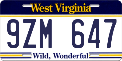 WV license plate 9ZM647