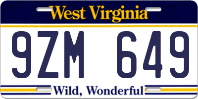 WV license plate 9ZM649